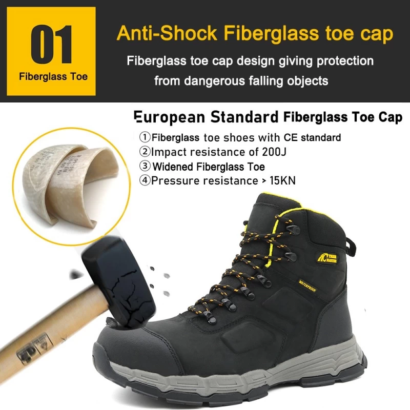 China TM196 Echte lederen glasvezel teen anti punctie waterdichte veiligheidsschoenen mannen fabrikant