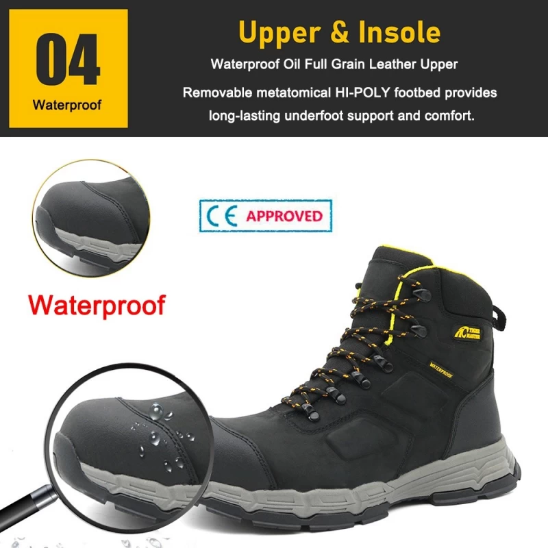 China TM196 Echte lederen glasvezel teen anti punctie waterdichte veiligheidsschoenen mannen fabrikant
