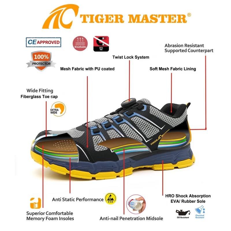 China TM2035-1 Twist Lock Anti-skid Fiberglass Toe Sneaker Safety Shoes manufacturer