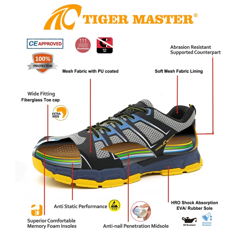 China TM2035-2 Anti-skid Fiberglass Toe Anti Static Workshop Sport Safety Shoes manufacturer