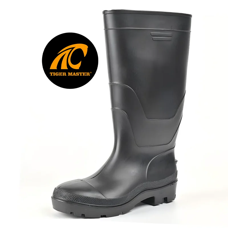 China GB20 Black Steel Toe Anti Puncture Safety PVC Knee Rain Boots manufacturer