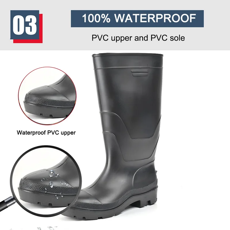 China GB20 Black Steel Toe Anti Puncture Safety PVC Knee Rain Boots manufacturer