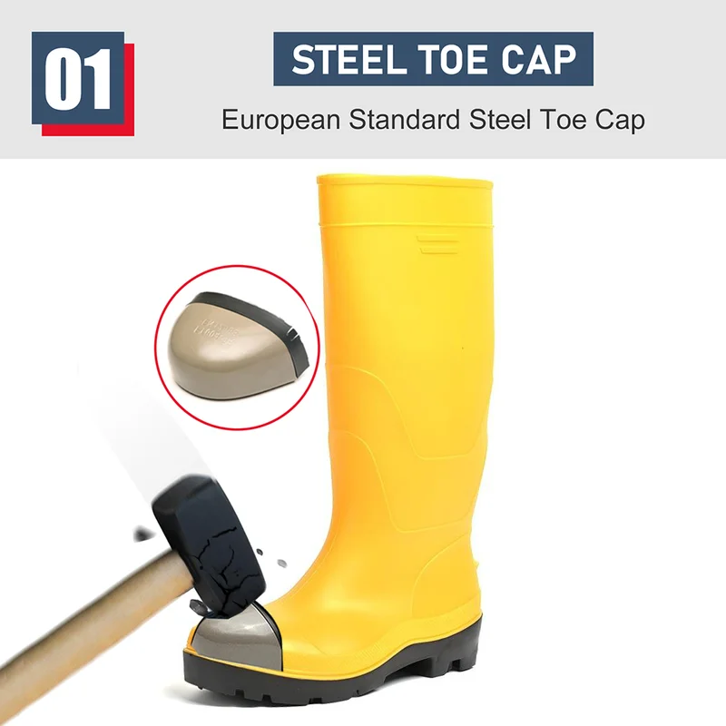 China GB20 Yellow Waterproof PVC Safety Rain Boots with Steel toe Steel Midsole manufacturer