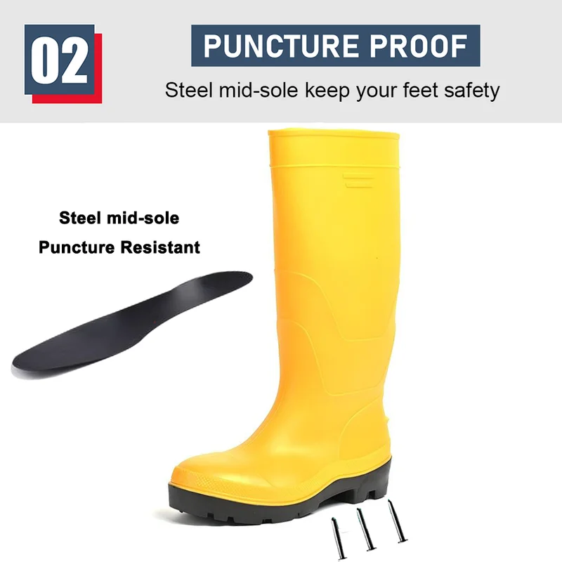 China GB20 Yellow Waterproof PVC Safety Rain Boots with Steel toe Steel Midsole manufacturer