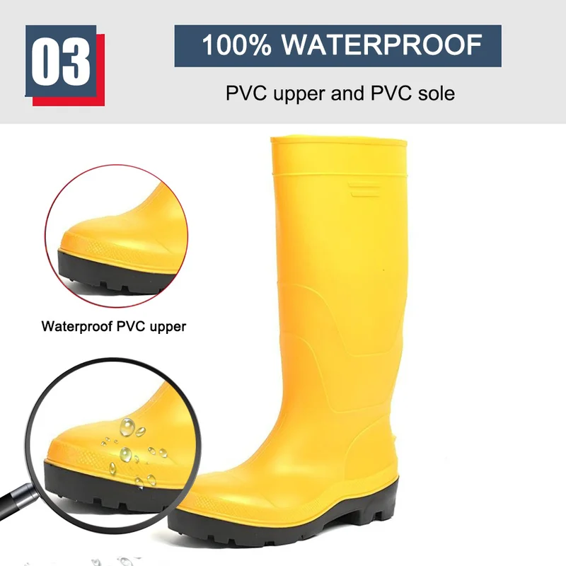 China GB20 Yellow Waterproof PVC Safety Rain Boots with Steel toe Steel Midsole manufacturer
