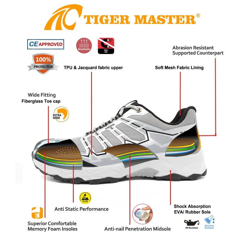 China TM2026 Fiberglass Toe Anti Puncture Workshop Sport Safety Shoes for Men manufacturer