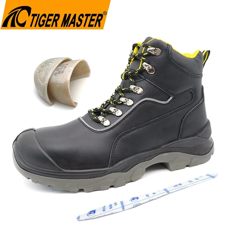 China TM021-2 Fiberglass Toe Anti Puncture Black Leather Safety Boots for Men manufacturer