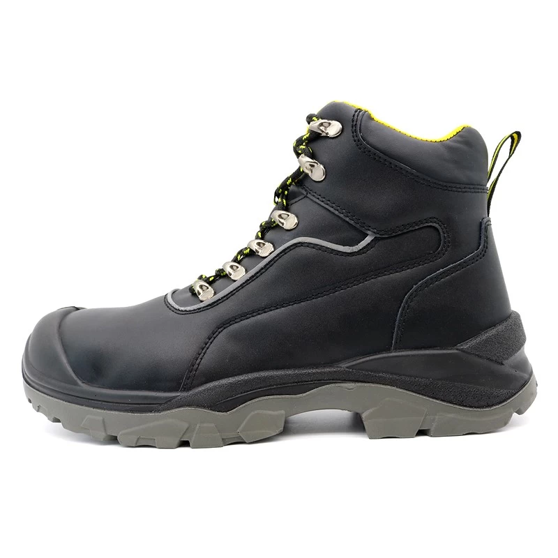 China TM021-2 Fiberglass Toe Anti Puncture Black Leather Safety Boots for Men manufacturer