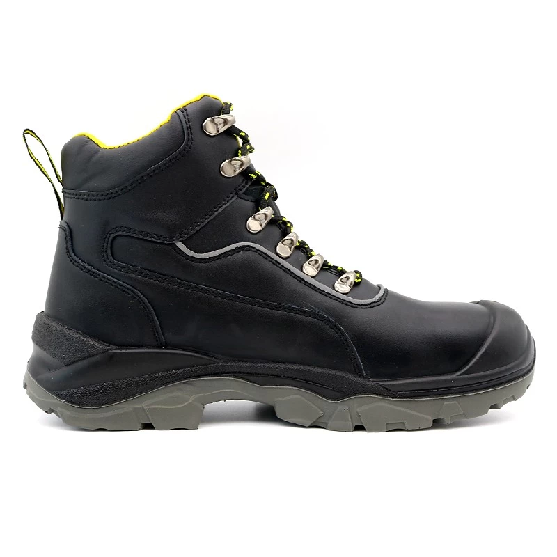 China TM021-2 Fiberglass Toe Anti Puncture Black Leather Safety Boots for Men manufacturer