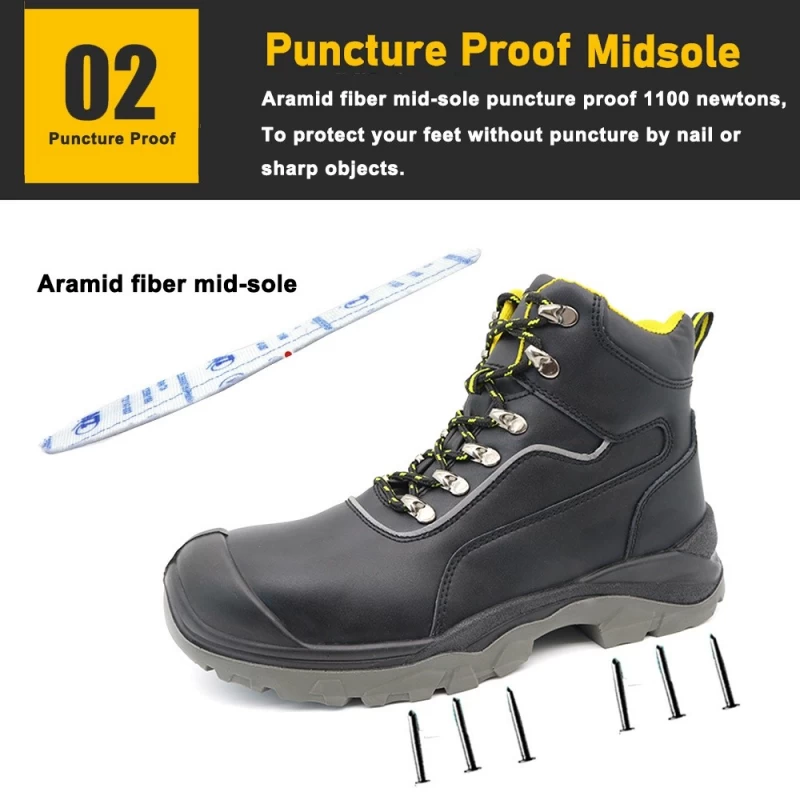 China TM021-2 Fiberglass Toe Anti Puncture Black Leather Safety Boots for Men manufacturer