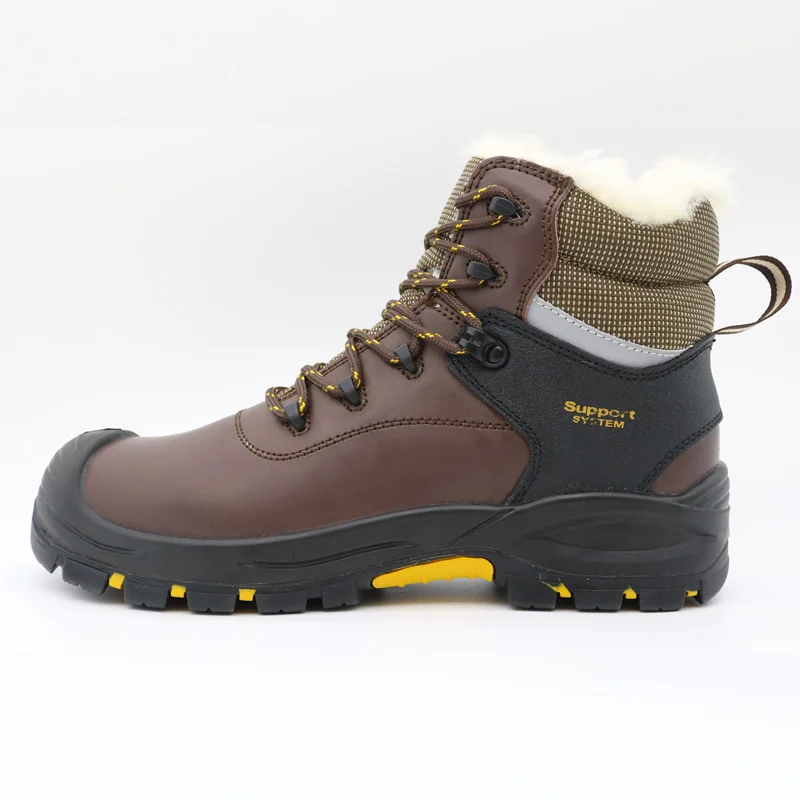 중국 TM158-2 갈색 가죽 유리 섬유 발가락 방지 안전 신발 겨울 제조업체