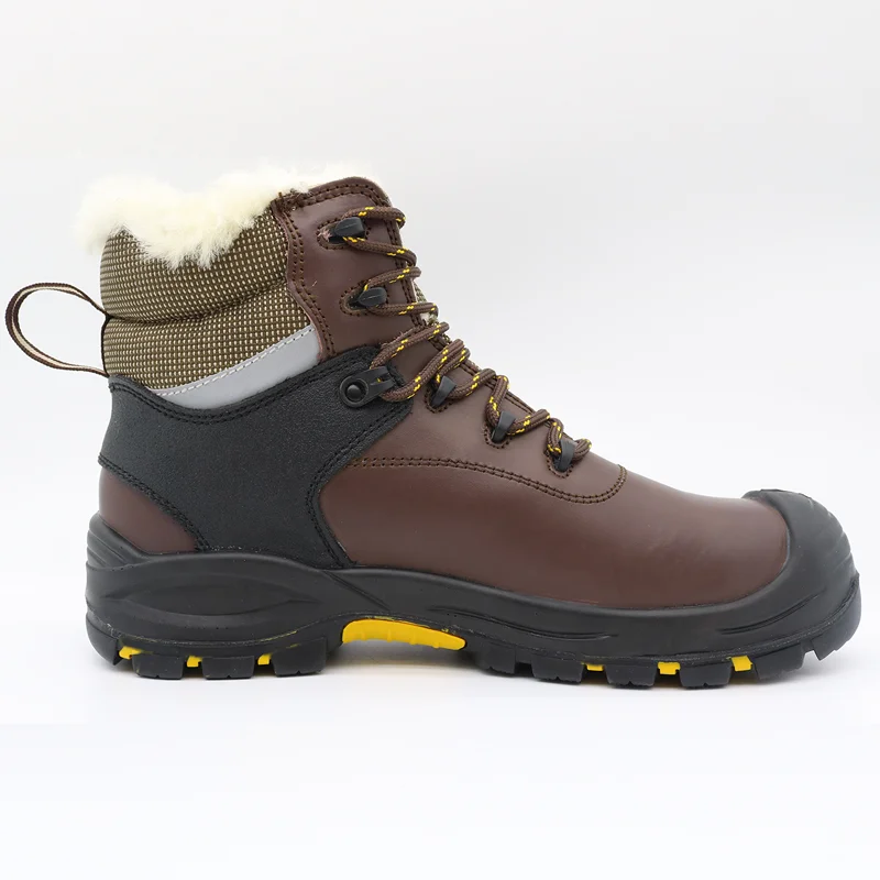 중국 TM158-2 갈색 가죽 유리 섬유 발가락 방지 안전 신발 겨울 제조업체