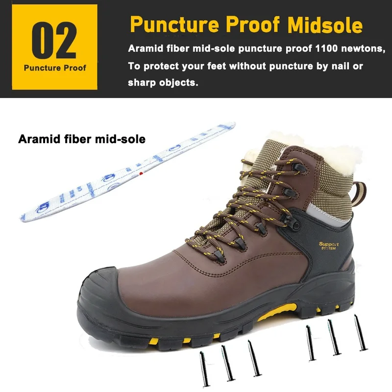 중국 TM158-2 갈색 가죽 유리 섬유 발가락 방지 안전 신발 겨울 제조업체