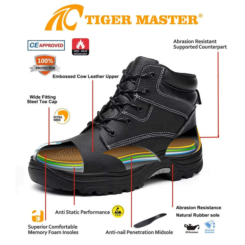 China TM3371 Steel Toe Puncture Proof Leather Mining Safety Shoes Resistant to Oil manufacturer