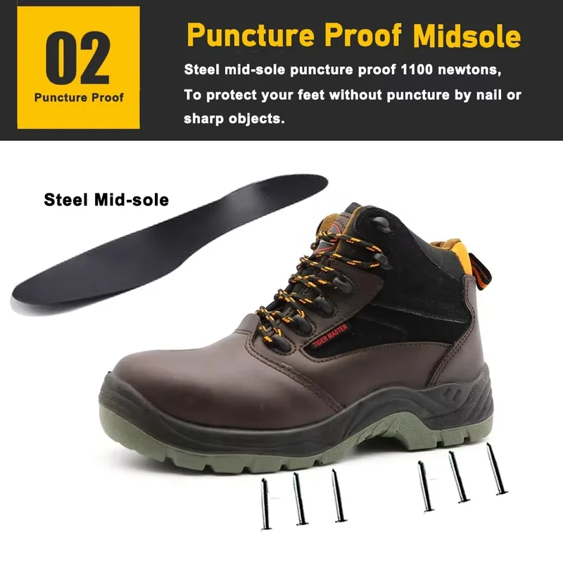 中国 TM3272防滑皮革衬里钢脚趾穿刺安全鞋用于建筑 制造商