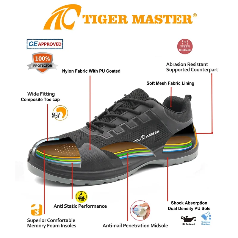 China TM292A Fiberglass Toe Anti Puncture Non-metallic Sport Safety Shoes for Workshop manufacturer