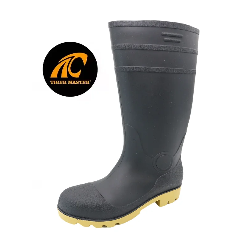 China GB42 Steel Toe Puncture Proof Black PVC Safety Rain Boots for Construction manufacturer