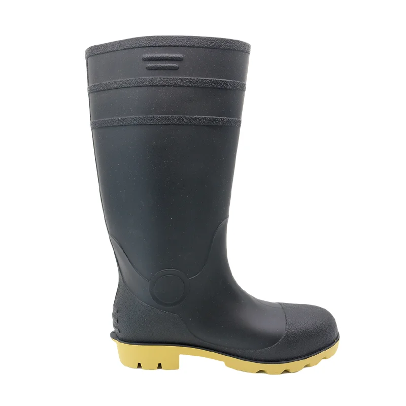 China GB42 Steel Toe Puncture Proof Black PVC Safety Rain Boots for Construction manufacturer