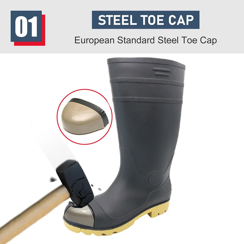 China GB42 Steel Toe Puncture Proof Black PVC Safety Rain Boots for Construction manufacturer