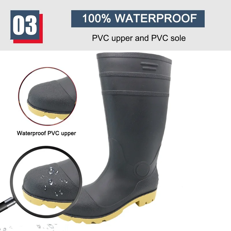 China GB42 Steel Toe Puncture Proof Black PVC Safety Rain Boots for Construction manufacturer
