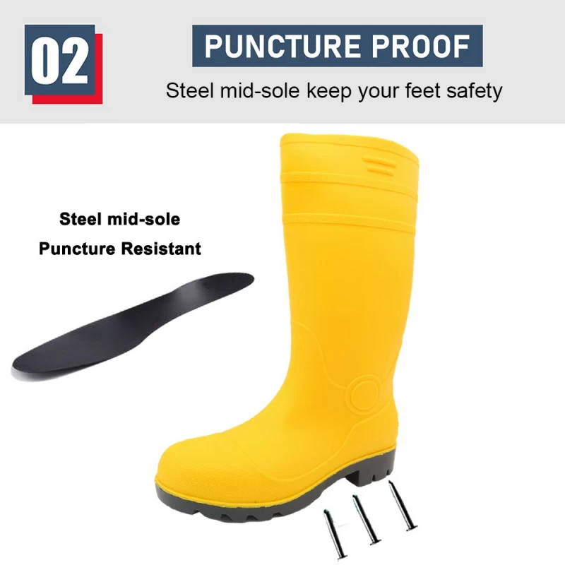 China GB42-1 Waterproof Steel toe Puncture-proof Yellow PVC Safety Gumboots Slip Resistant manufacturer