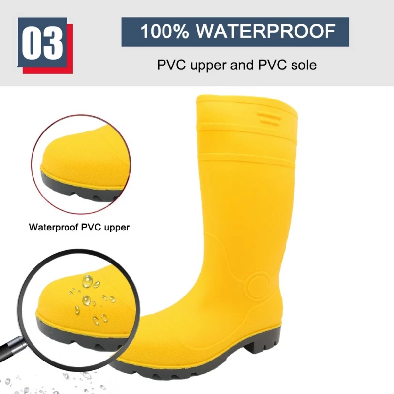 China GB42-1 Waterproof Steel toe Puncture-proof Yellow PVC Safety Gumboots Slip Resistant manufacturer