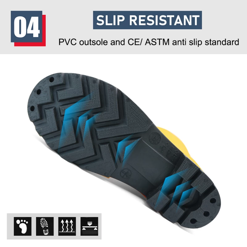 China GB42-1 Waterproof Steel toe Puncture-proof Yellow PVC Safety Gumboots Slip Resistant manufacturer