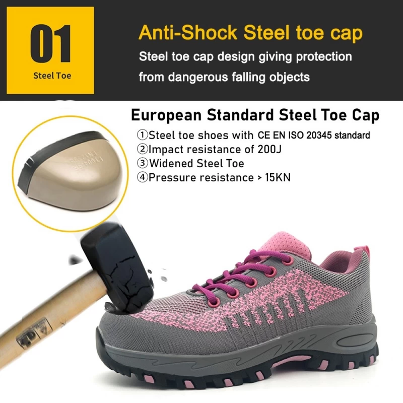 China TM3377 Anti Slip Rubber Sole Steel Toe Puncture Proof Pink Women Safety Shoes manufacturer