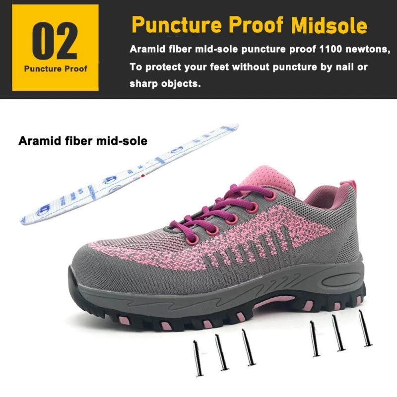 China TM3377 Anti Slip Rubber Sole Steel Toe Puncture Proof Pink Women Safety Shoes manufacturer