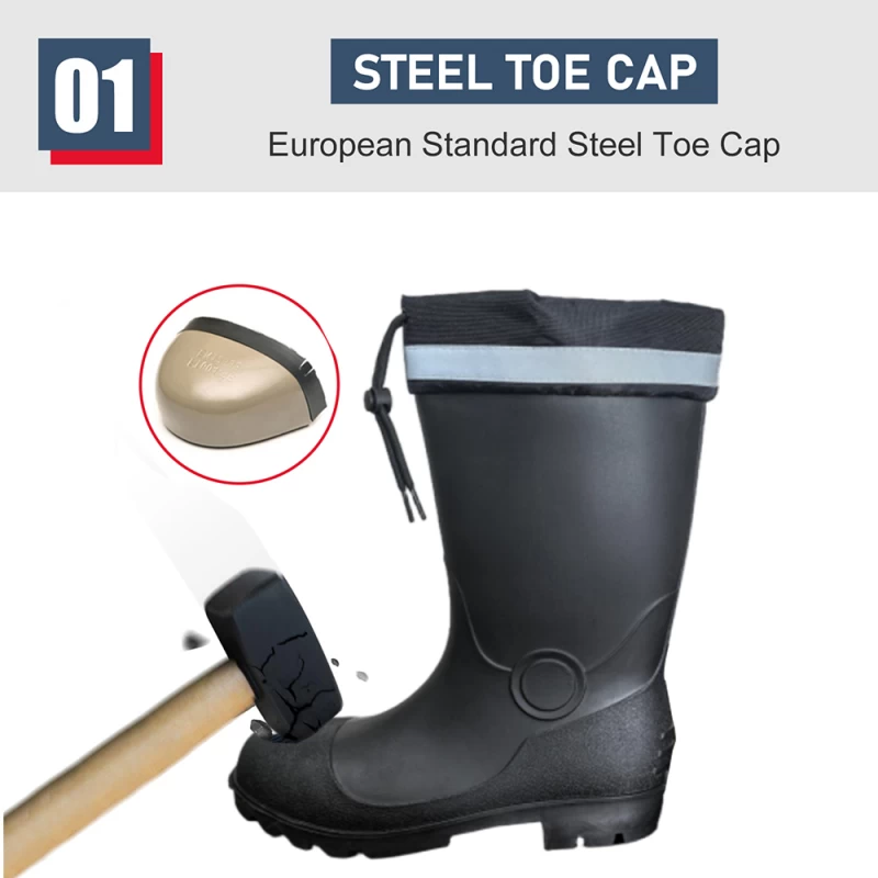 China GB43 Waterproof Steel Toe Reflective PVC Safety Rain Boots with PU Collar manufacturer