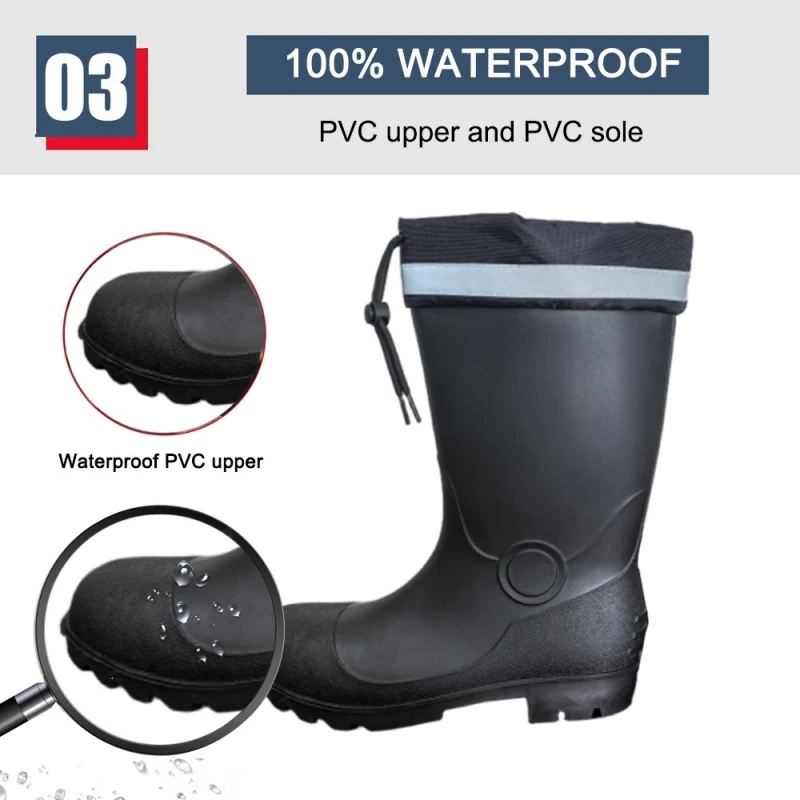 China GB43 Waterproof Steel Toe Reflective PVC Safety Rain Boots with PU Collar manufacturer