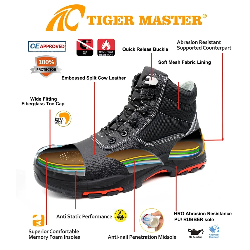 중국 TM085R 유리 섬유 발가락 방지 남성 채굴 안전 신발 오일에 내성 제조업체