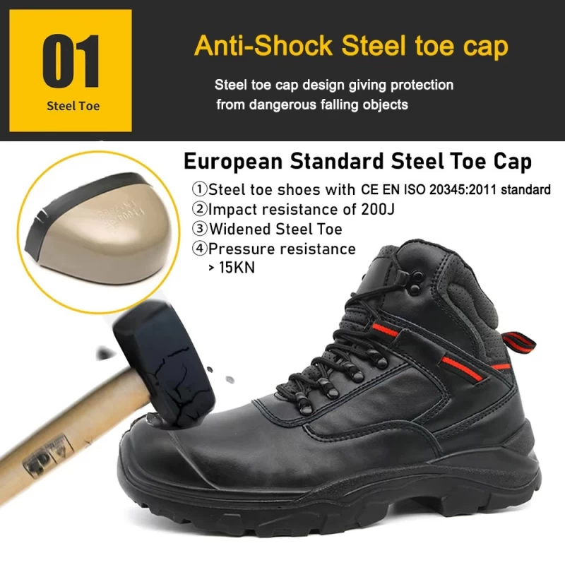 China TM3378 Black Leather Steel Toe Anti-puncture Industrial Safety Boots Non-slip manufacturer