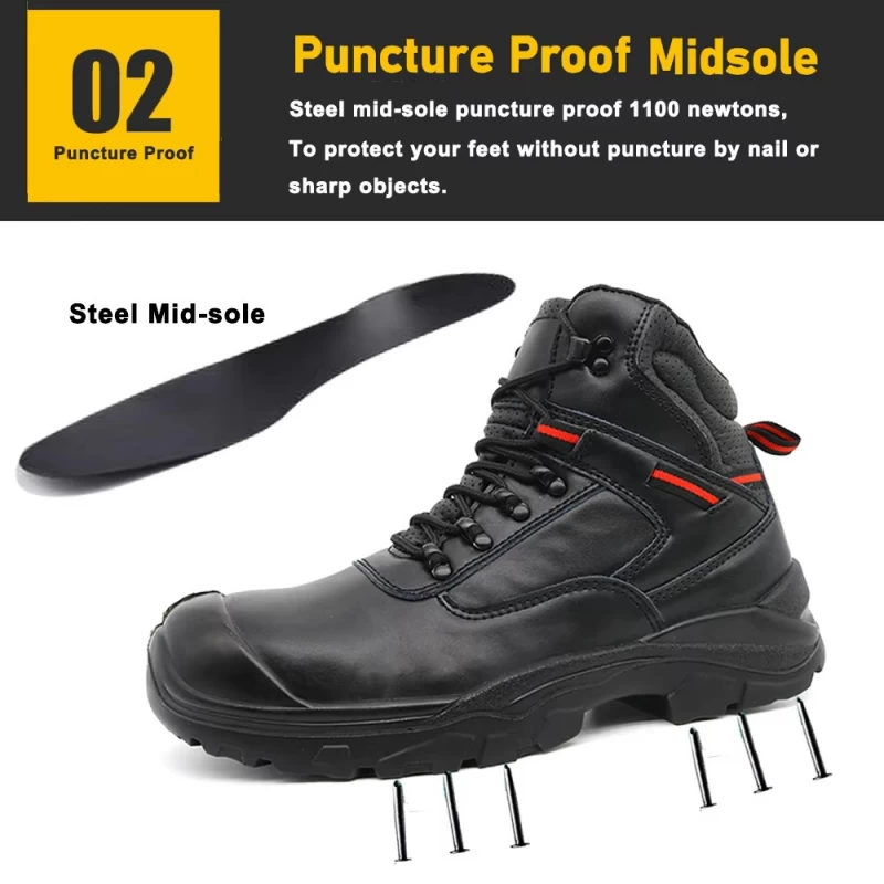 China TM3378 Black Leather Steel Toe Anti-puncture Industrial Safety Boots Non-slip manufacturer