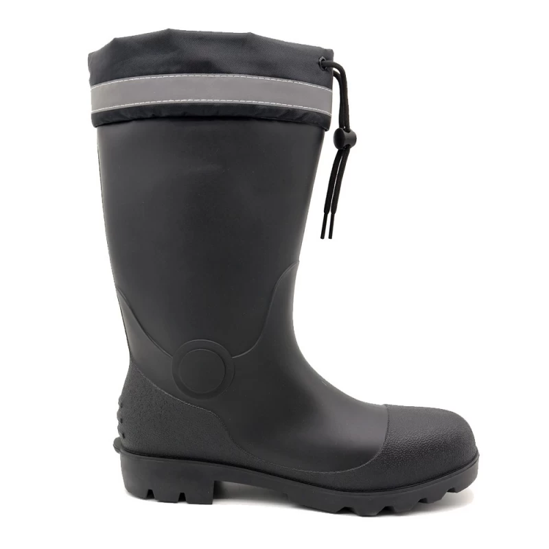 China GB43 Black Waterproof EU Steel Toe Construction PVC Safety Boots with PU Collar manufacturer