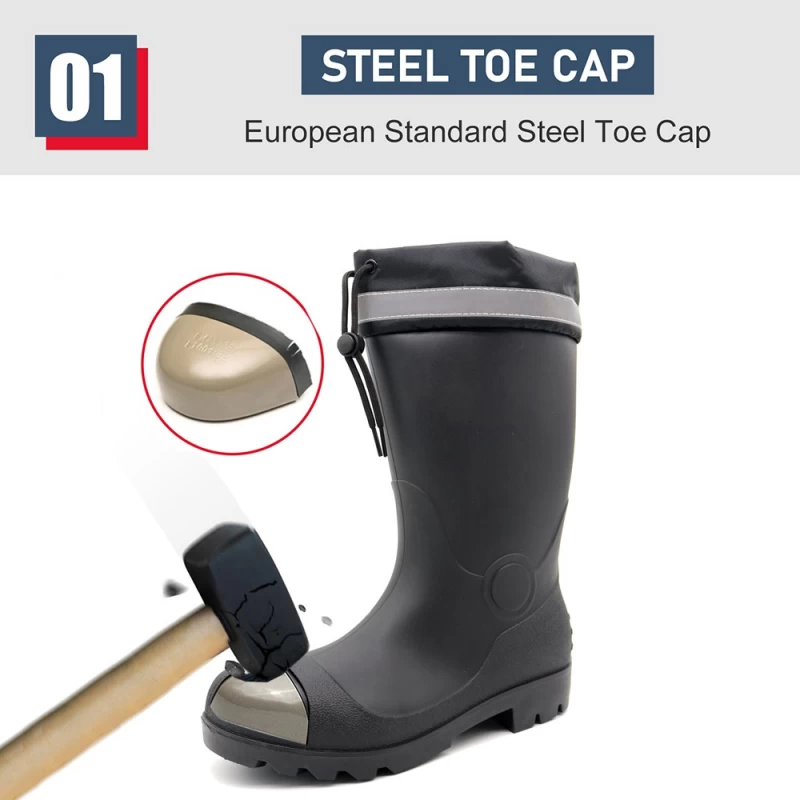 China GB43 Black Waterproof EU Steel Toe Construction PVC Safety Boots with PU Collar manufacturer
