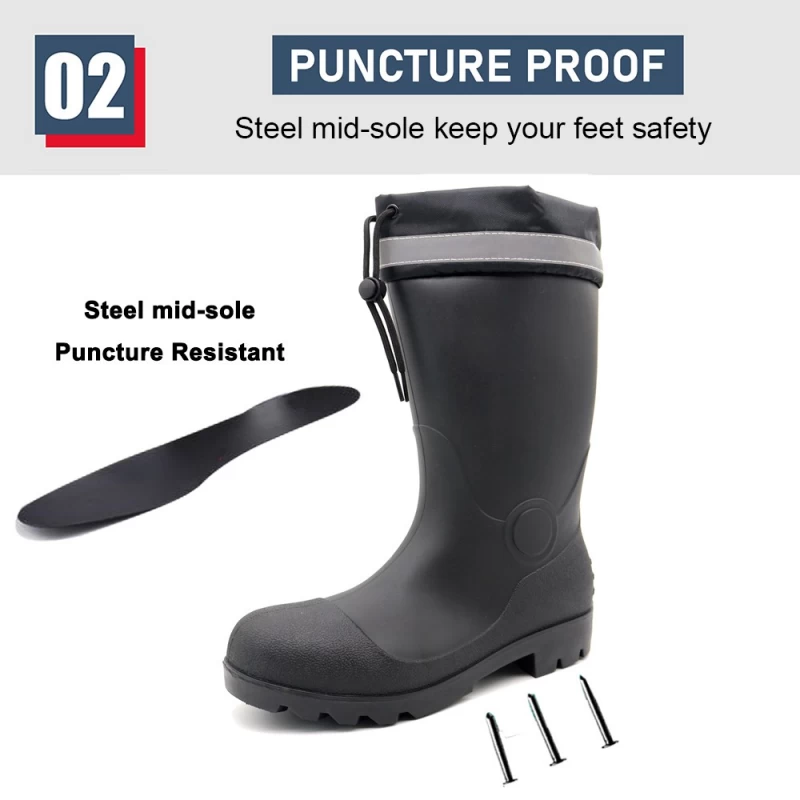 China GB43 Black Waterproof EU Steel Toe Construction PVC Safety Boots with PU Collar manufacturer