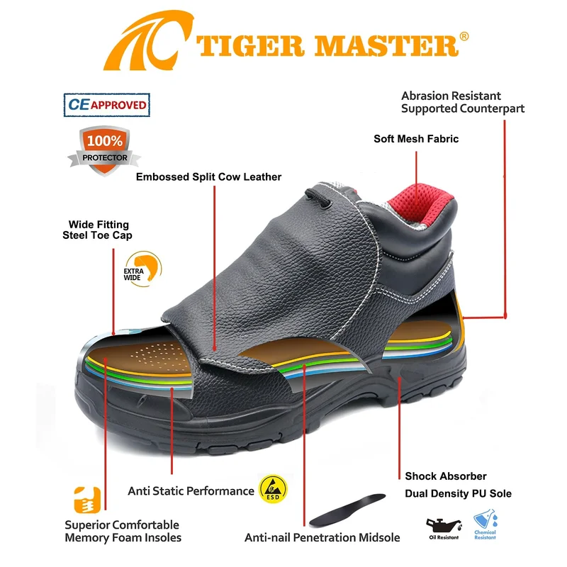 China TM3380 Anti Slip Steel Toe Puncture Proof Spark Protection Welding Safety Shoes Leather manufacturer