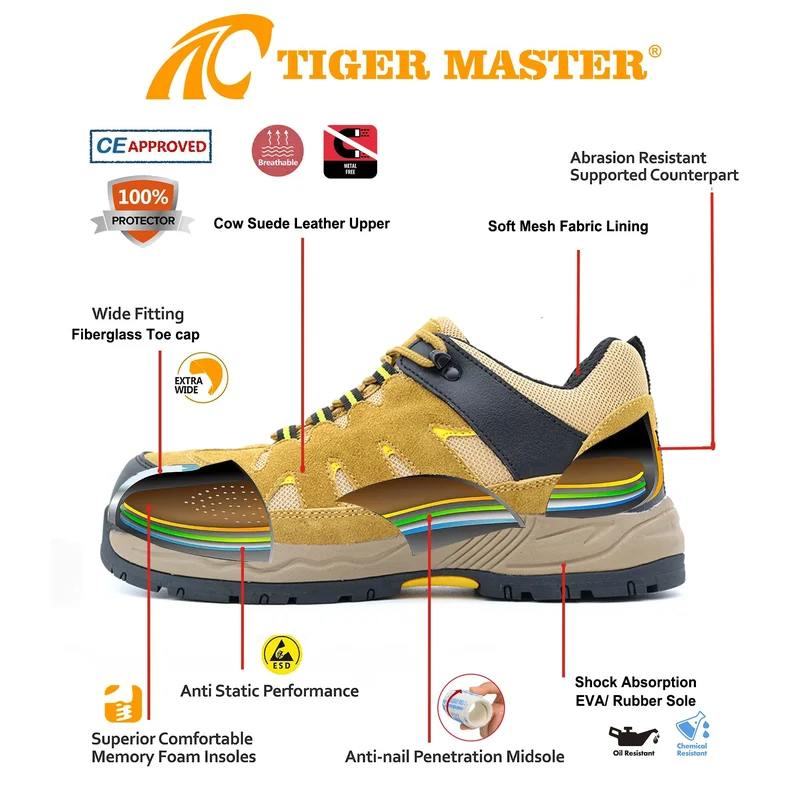الصين TM3381 أحذية أمان للمشي لمسافات طويلة مضادة للانزلاق مصنوعة من الألياف الزجاجية ومقاومة للثقب ونعل مطاطي من مادة EVA الصانع