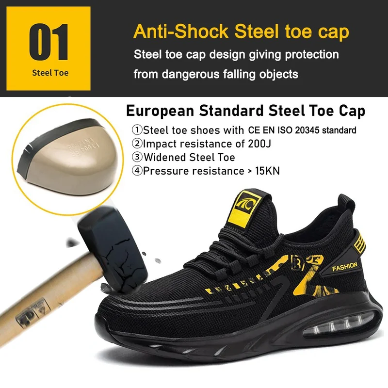 중국 TM3061 에어 쿠션 미끄럼 방지 EU 강철 발가락 운동화 남성용 안전화 제조업체