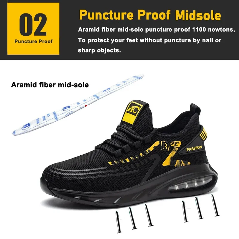 중국 TM3061 에어 쿠션 미끄럼 방지 EU 강철 발가락 운동화 남성용 안전화 제조업체