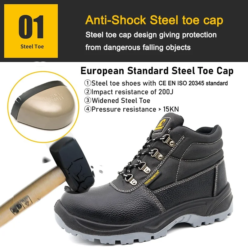 China TM008 Antislip lederen veiligheidsschoenen met stalen neus en anti-lekneus van EU voor de bouw fabrikant