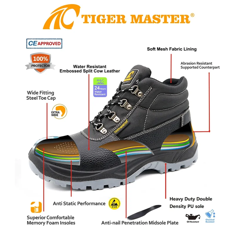 China TM008 Antislip lederen veiligheidsschoenen met stalen neus en anti-lekneus van EU voor de bouw fabrikant