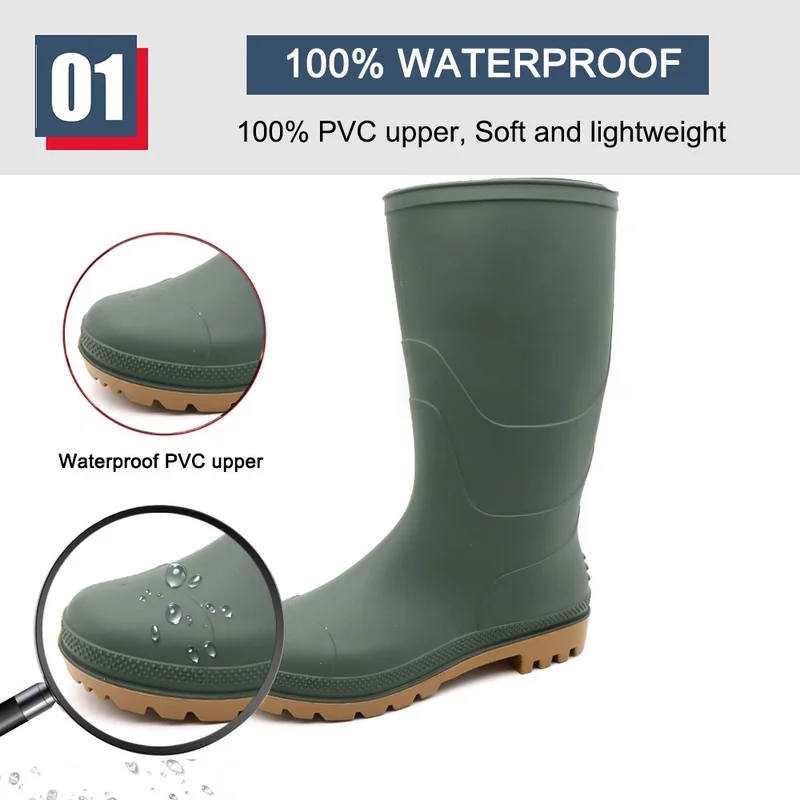 Chine GB01 – bottes de pluie antidérapantes vertes en PVC, imperméables, sans sécurité, pour le jardinage fabricant