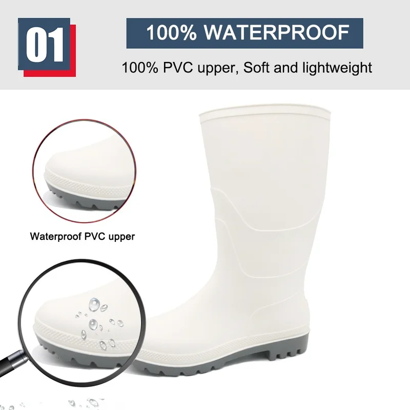 China GB01 White Anti-slip Waterproof PVC Rain Boots for Food Industry with Logo manufacturer