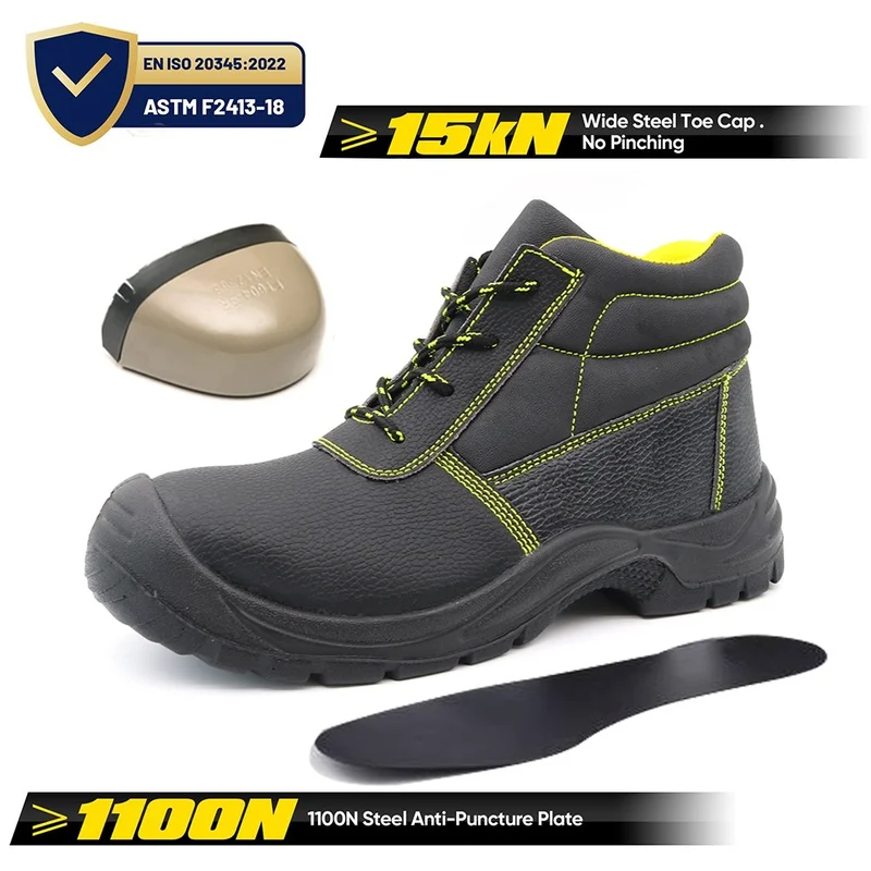 Cina TM008 Stivali di sicurezza antiscivolo antiforatura con punta in acciaio in pelle nera per l'edilizia produttore