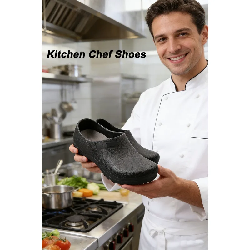 China TM3388 Anti-slip Waterproof Black PVC Kitchen Chef Shoes for Restaurant manufacturer