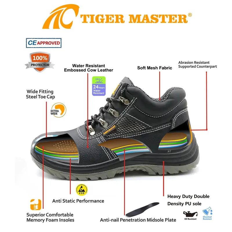 China TM003 olie-waterbestendige antistatische stalen neus voorkomen lekrijden leren industriële veiligheidsschoenen fabrikant