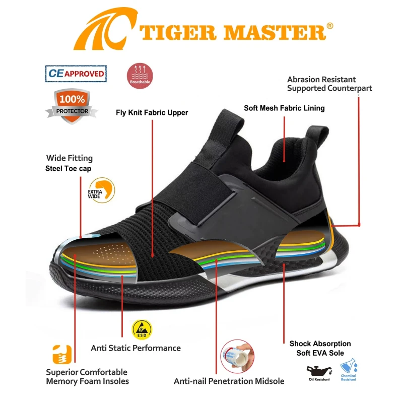 China TM3391 Anti-slip Steel Toe Puncture-proof Black Sport Safety Shoes Lightweight manufacturer