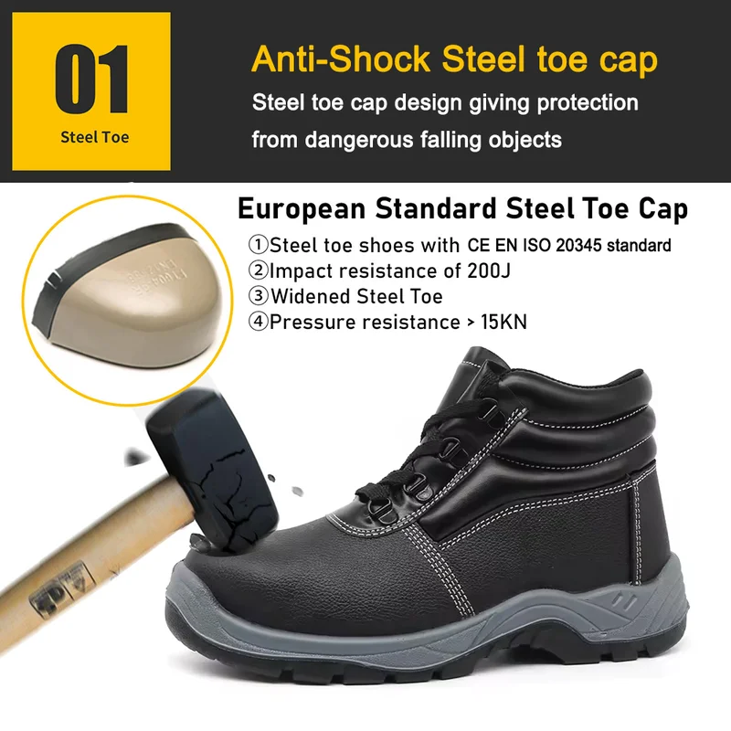 China TM071 Anti-slip Steel Toe Puncture-proof Leather Industrial Safety Shoes Black manufacturer